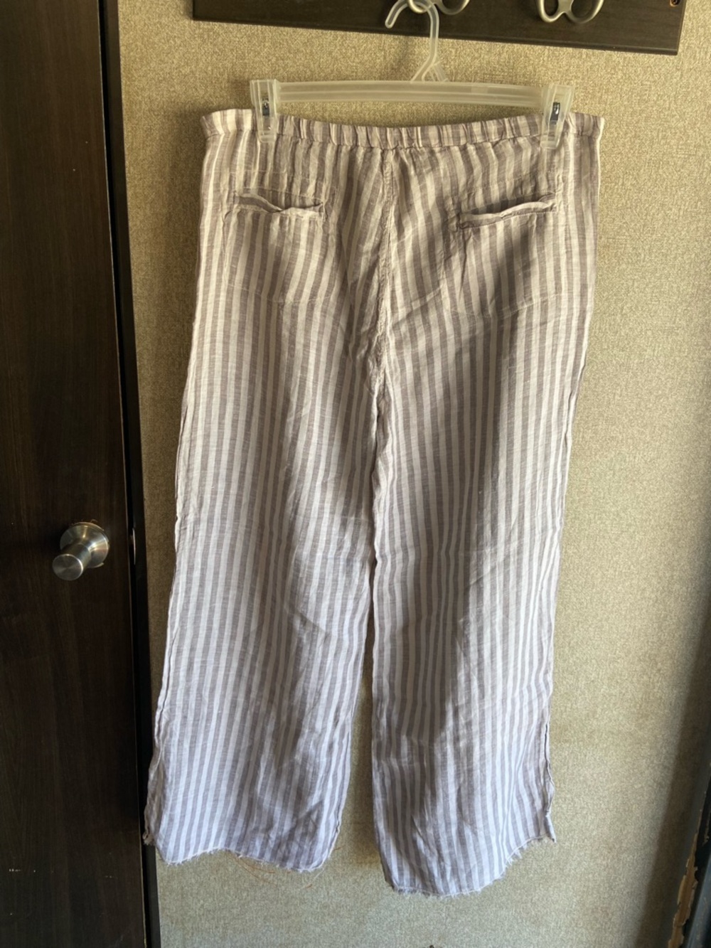 XCVI 100% linen wide leg pants grey & white stripe XL summer beach natural fiber - Picture 7 of 7